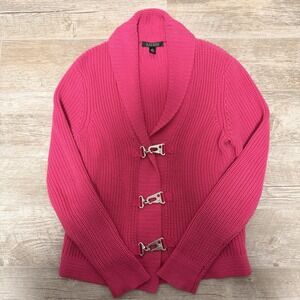Ralph Lauren Pink Cable Knit Karabin Cardigan Size Large Cotton‎